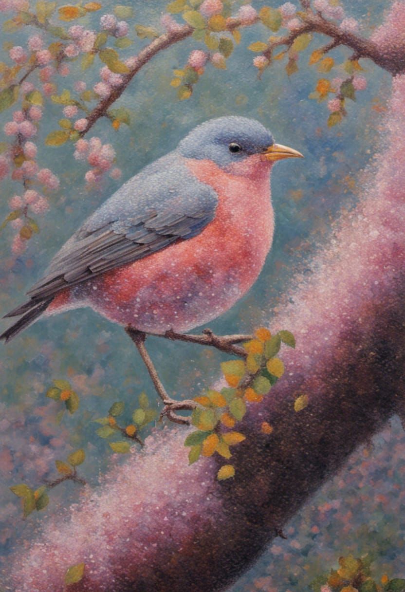 Pointilism Pink Robin #1