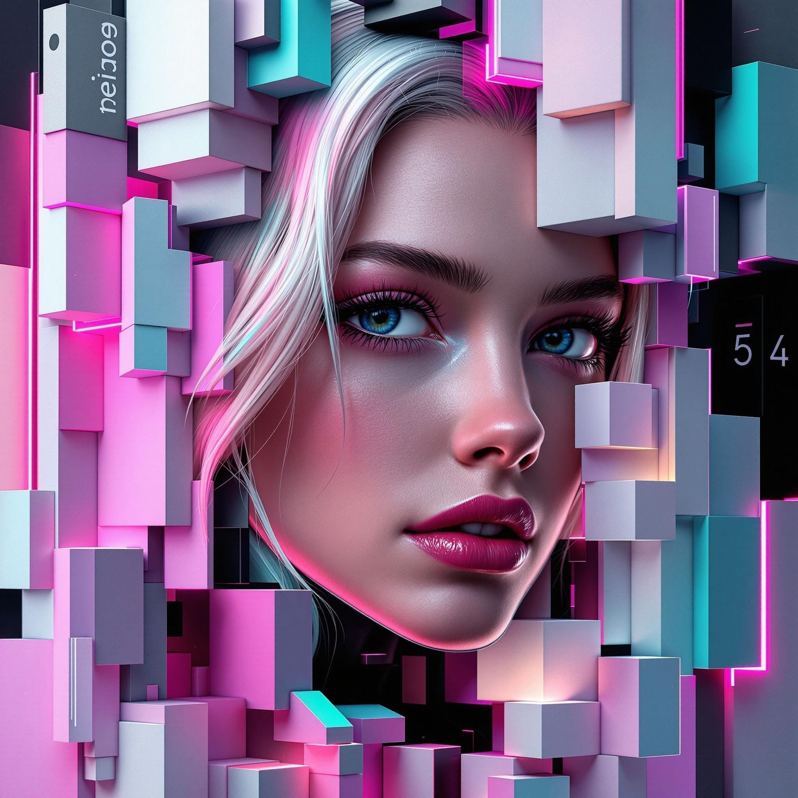 Futuristic Cubist Portrait of Spider-Gwen in Bold, Neon Colo...