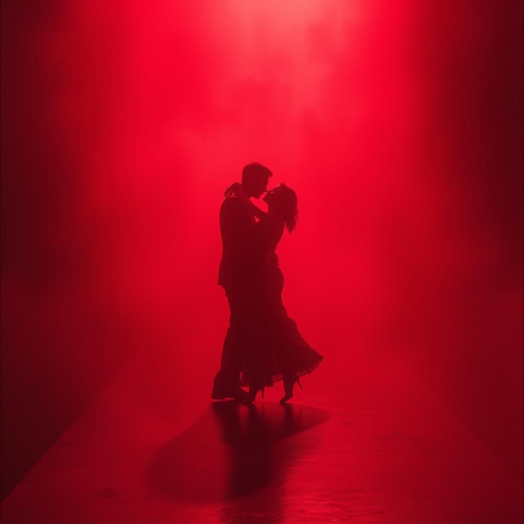 Hyperrealist Red Tango in Monochrome Fog