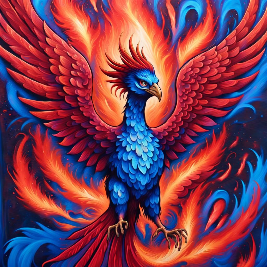 Glowing Phoenix Street Art in Vibrant Gouache Style