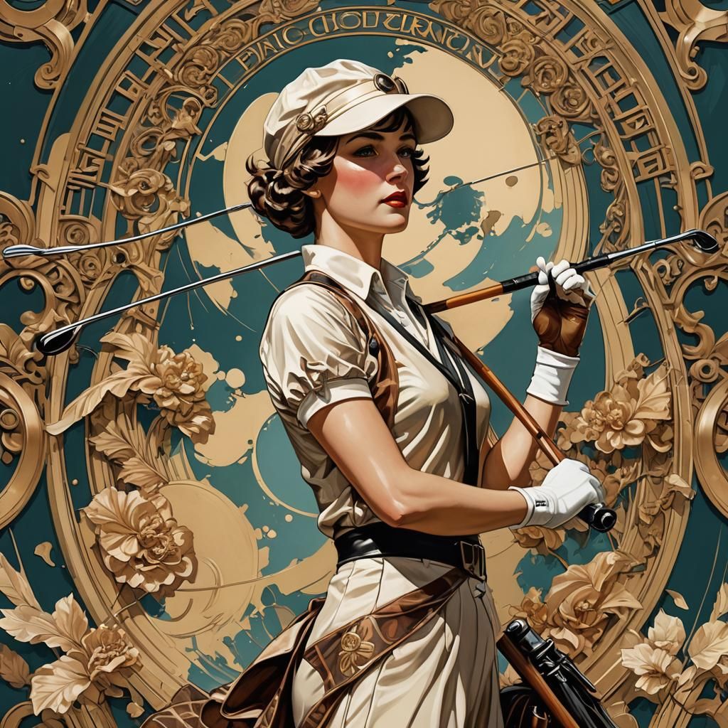 Elegant 1920s Golfer in Detailed Matte Painting Style