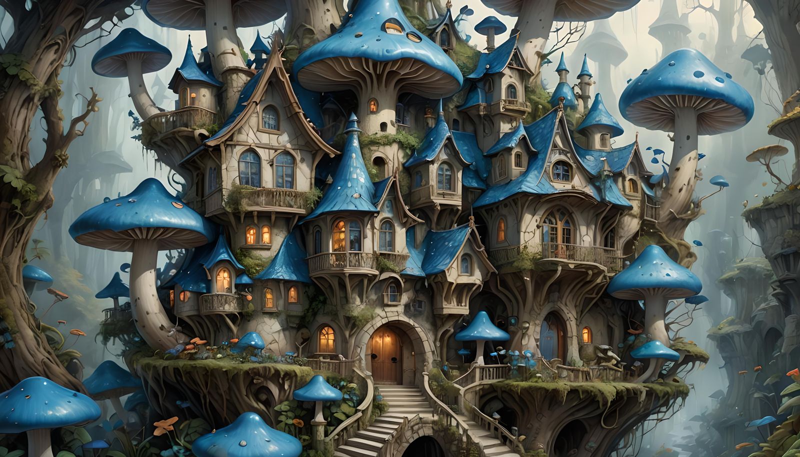 Fairytale Mushroom Mansion in Hyperdetailed Illustration