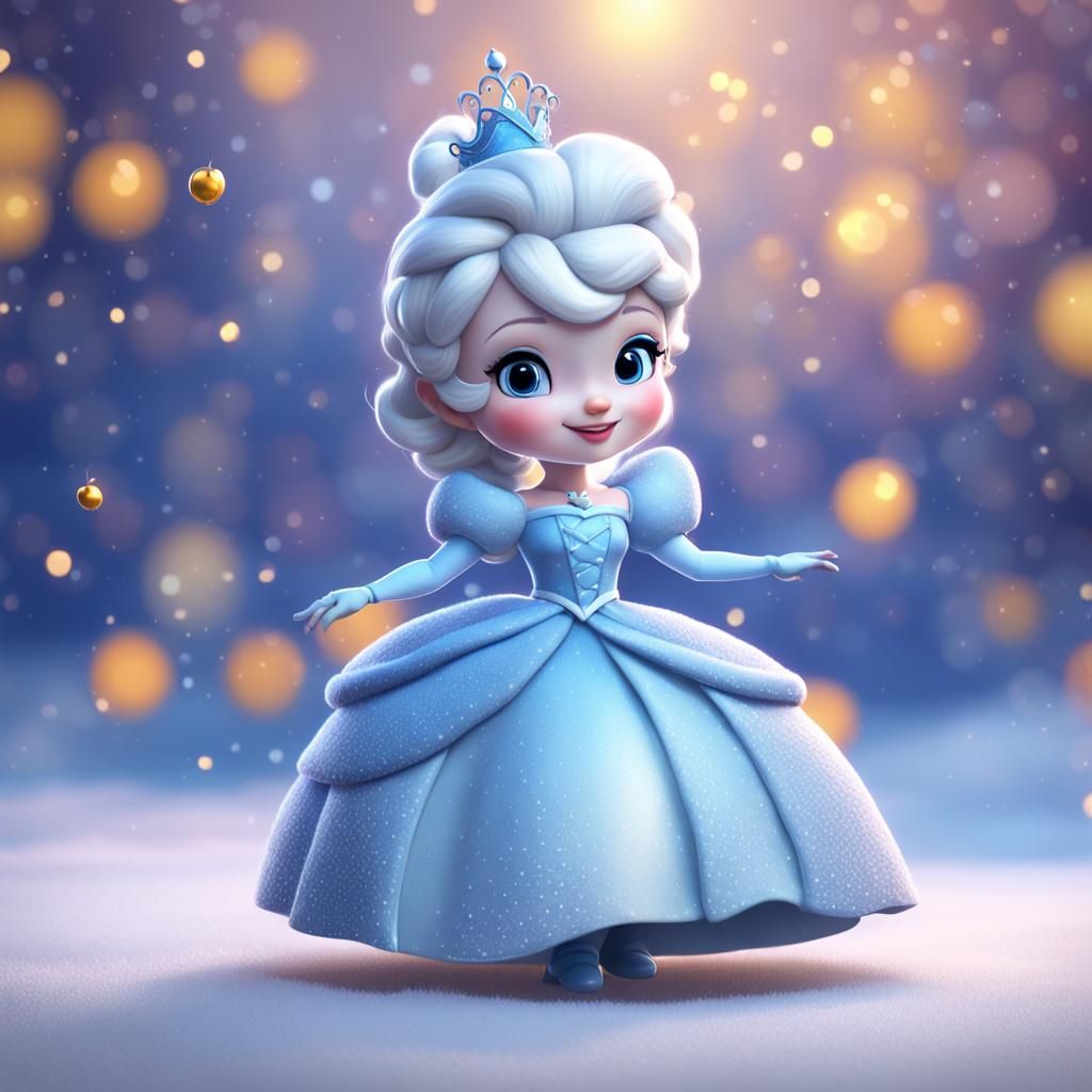 Chibi Cinderella Building Snowman in 3D Style