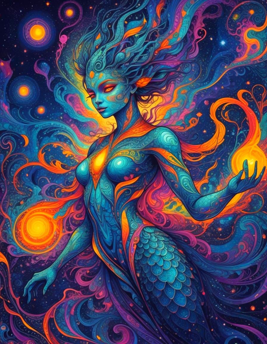 Celestial Beauty in Psychedelic Cosmic World