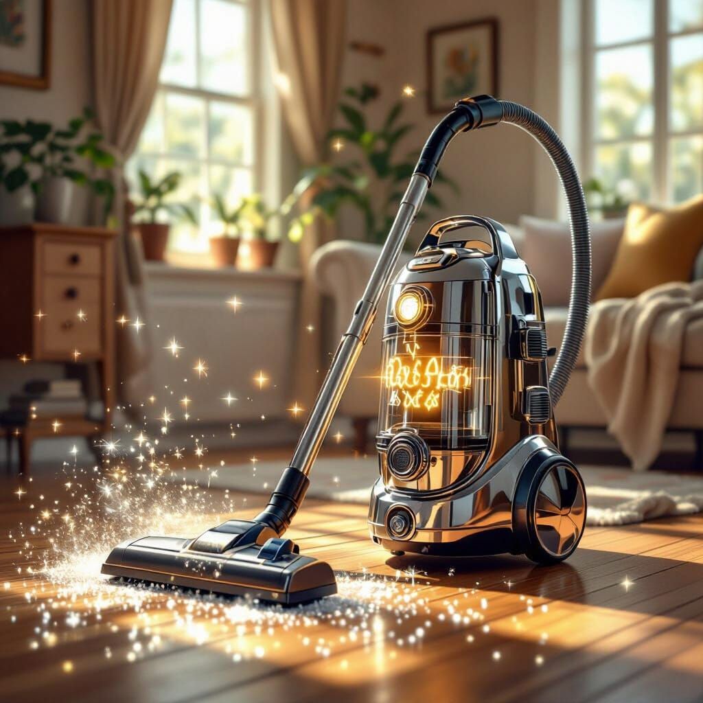 Magical Hovering Vacuum Cleaner in Storybook Style
