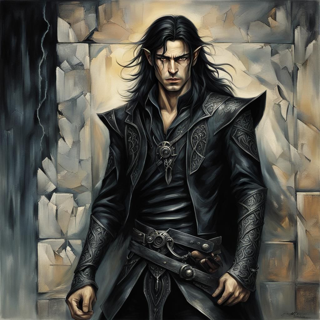 Elven Man in Leather Leaning Against Wall