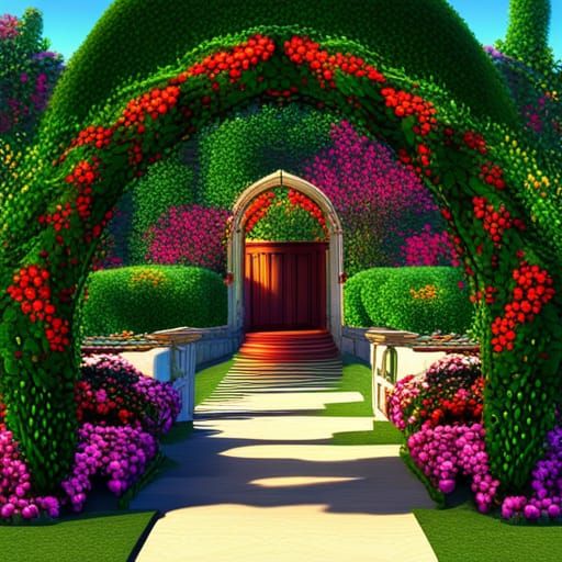 Vibrant Garden Archway in Fantasy Concept Art