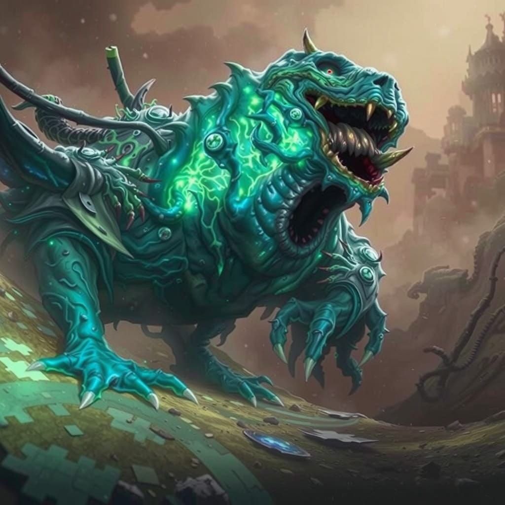 Gelatinous Horror Emerges from Dark Portal in Vibrant, High-...