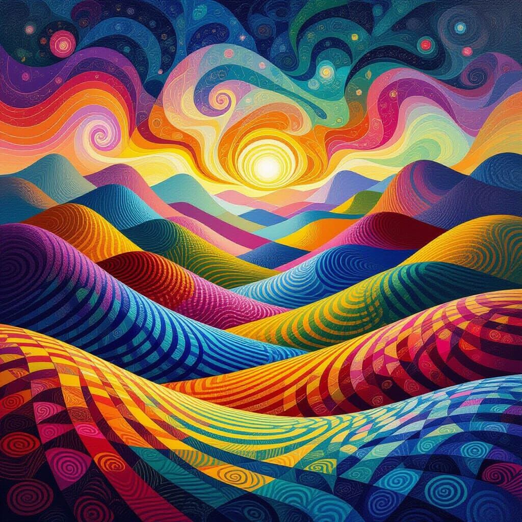 Psychedelic Abstract Art of Hills and Valleys