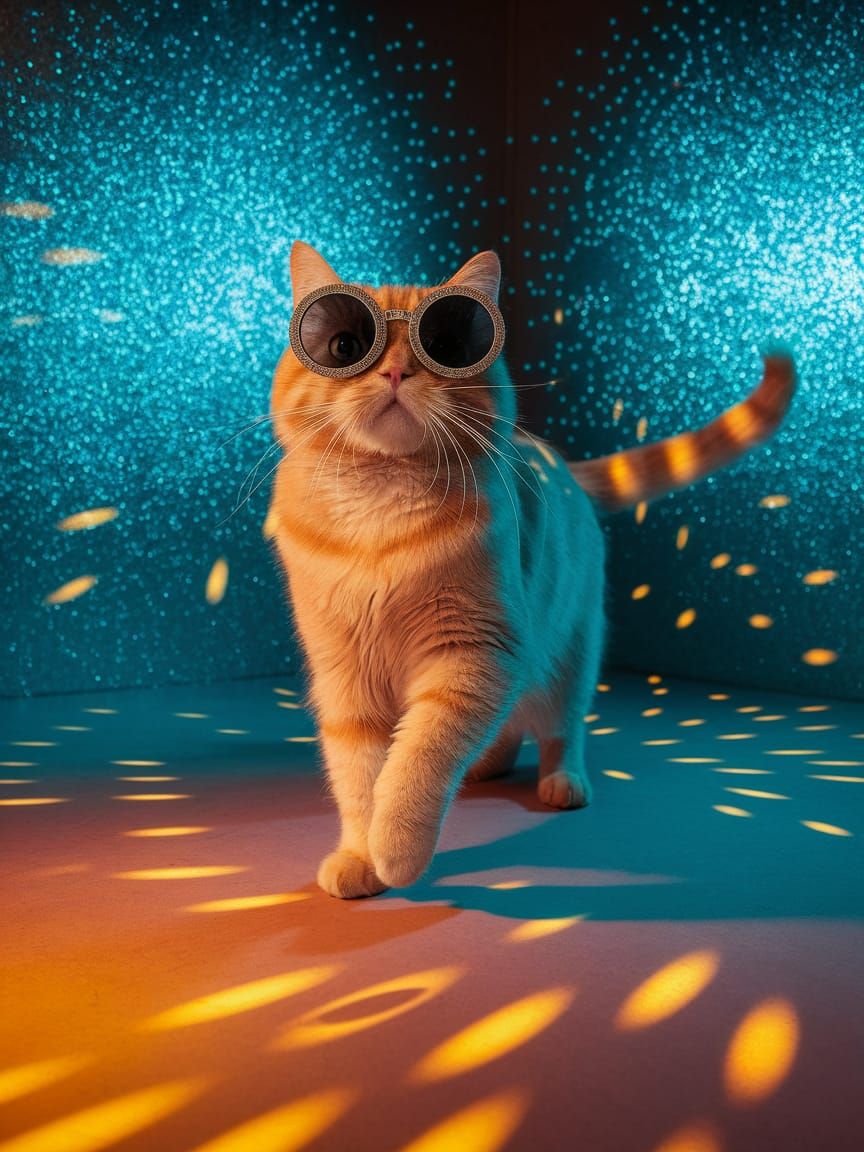 Ginger Cat Disco Party with Sunglasses