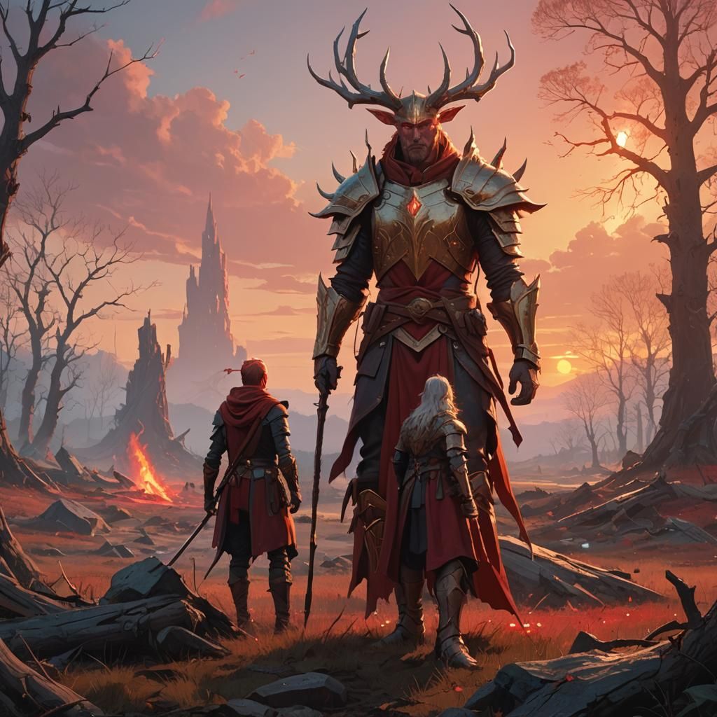 Fantasy Heroes Grieve Fallen Elf: Digital Art