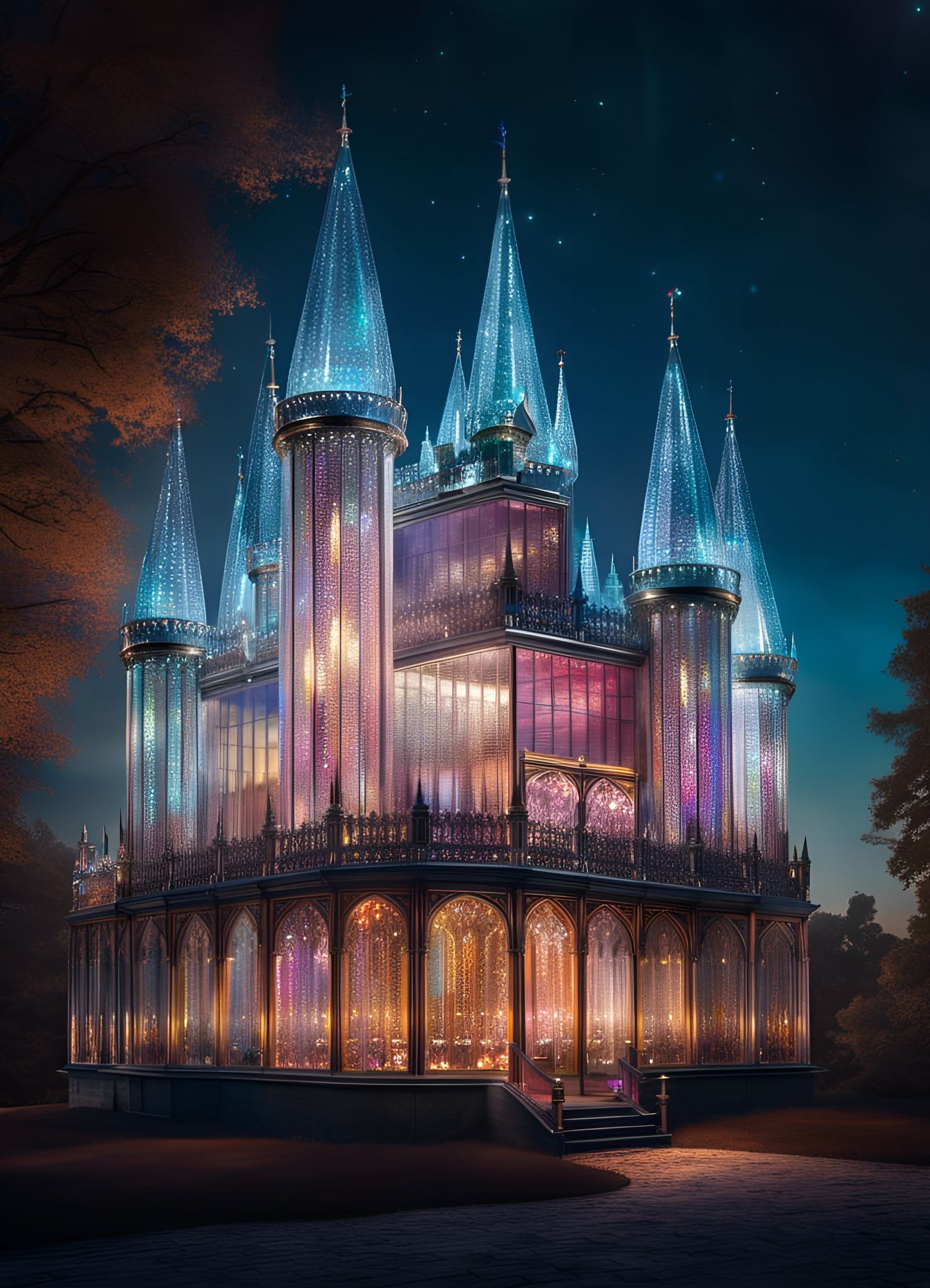 Beautiful Crystal Glass Castle with Twinkling Lights