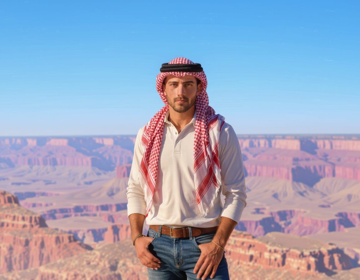 Man in Grand Canyon: Photorealistic Desert Landscape