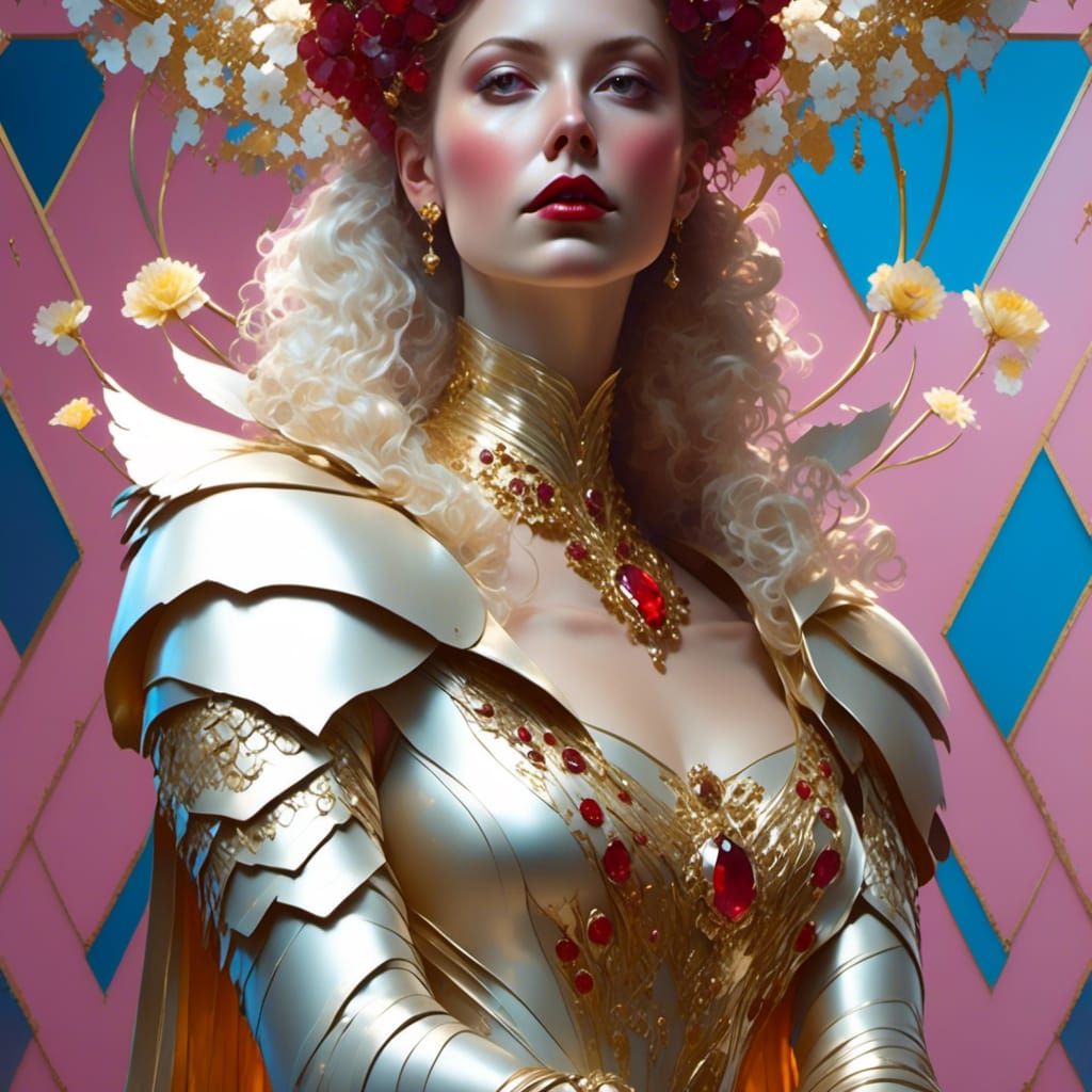 Goddess of Bees: Hyperrealistic Portrait with Ruby Accents