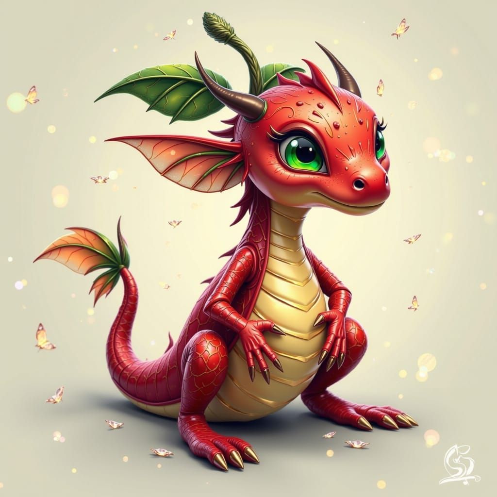 Whimsical Apple-Dragon Hybrid in Fantastical Style