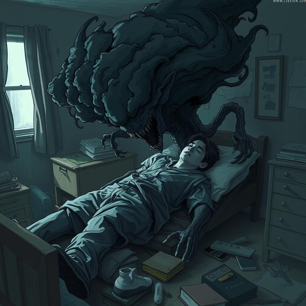 Dark Monster Emerging from Mind in Doodle Style