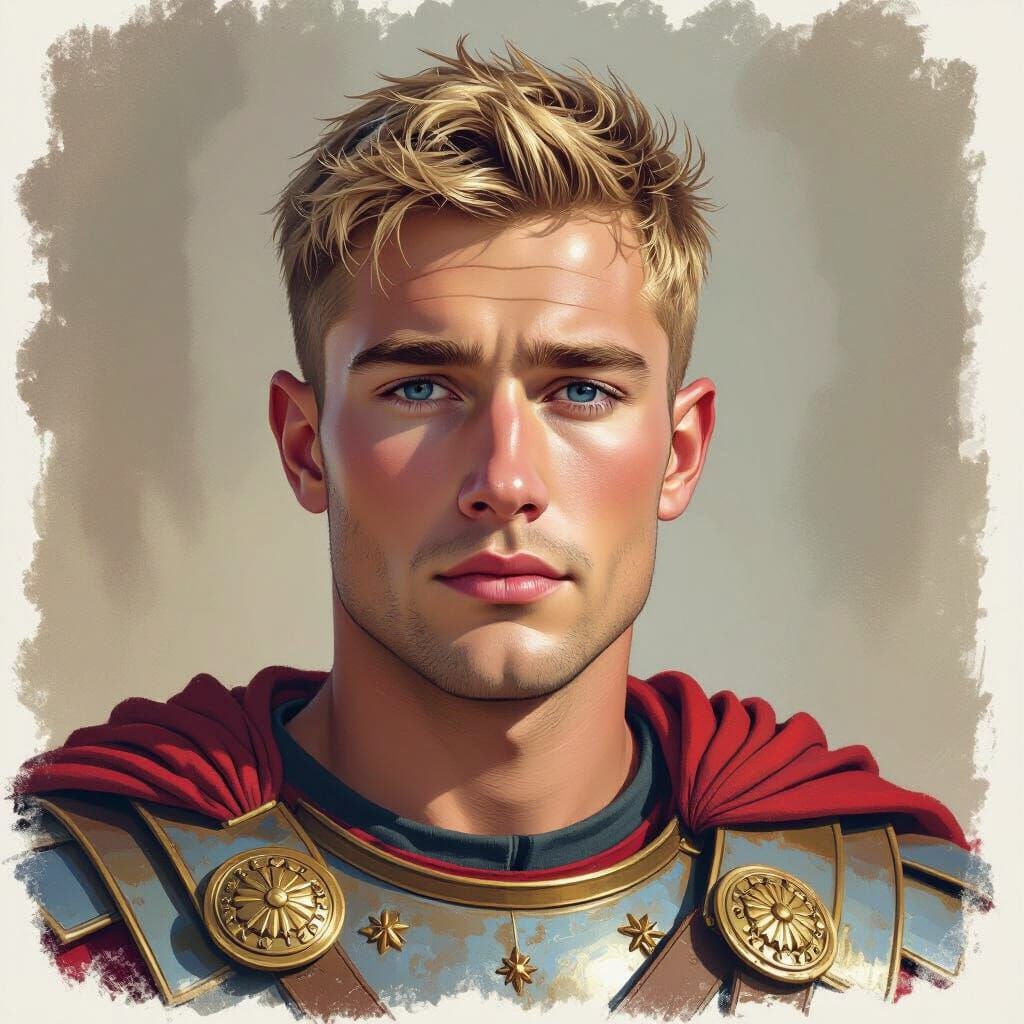 Clean Shaven Roman Legionnaire Portrait in Colored Pencil St...