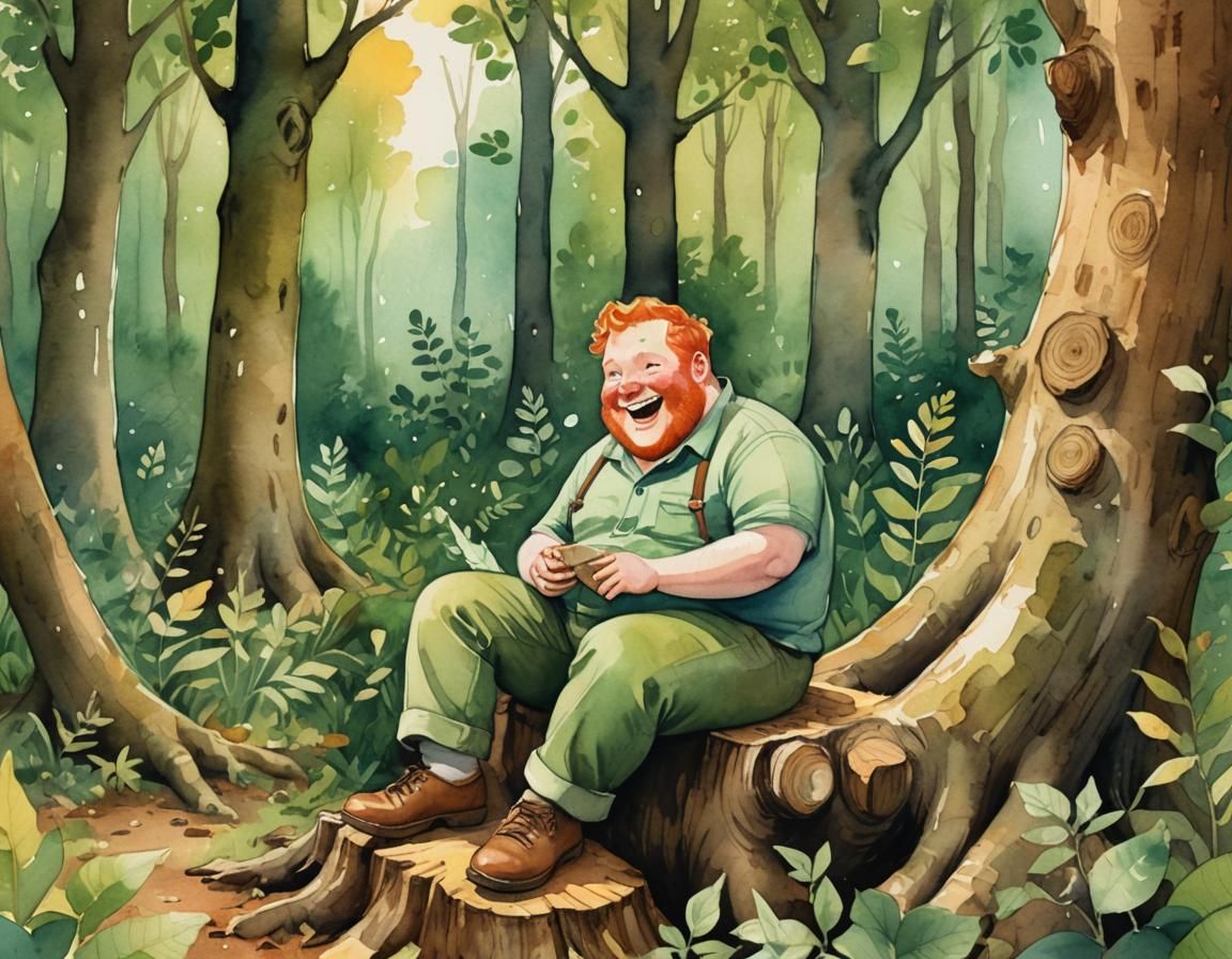 Whimsical Ginger Man in Watercolor Storybook Illustration