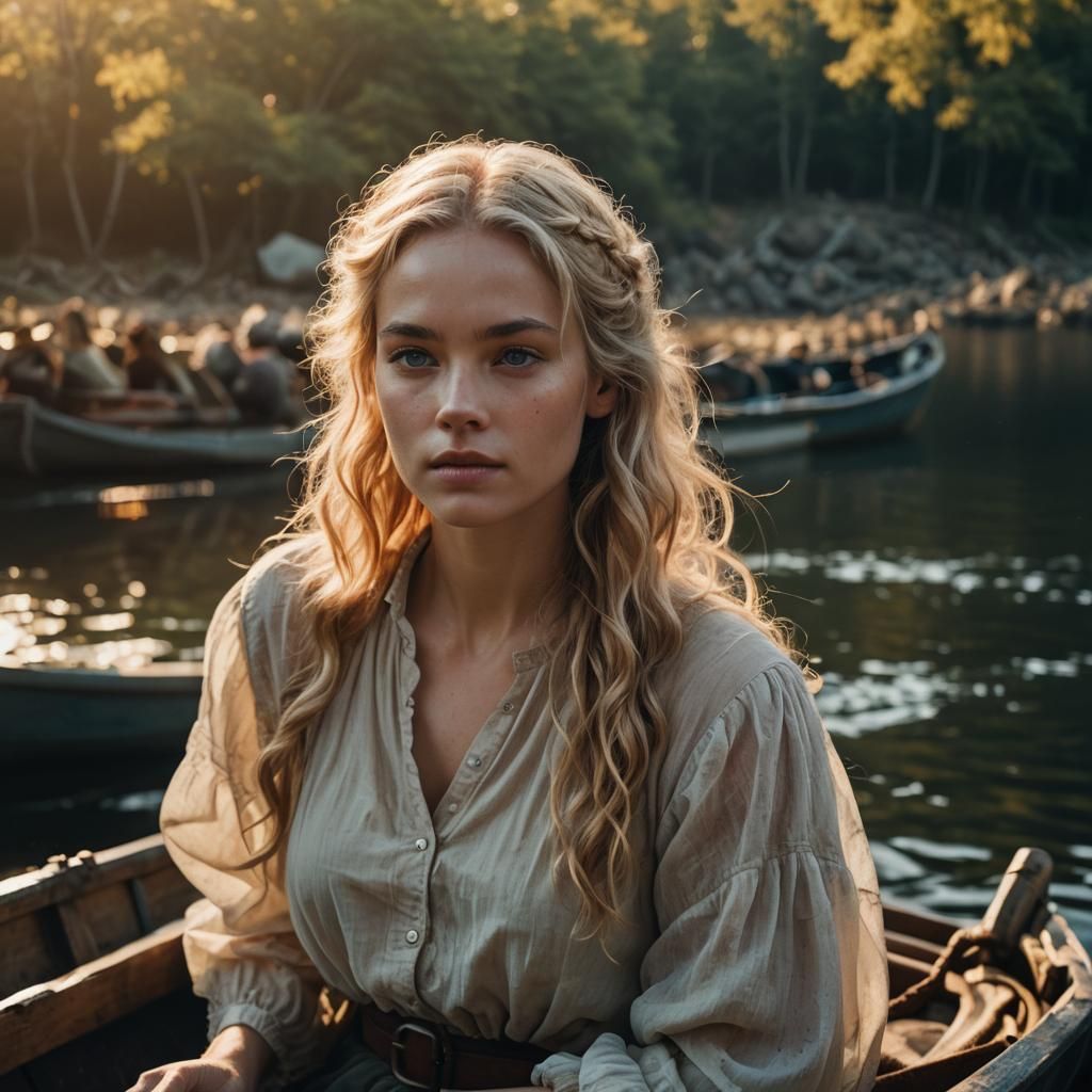 Fairy Woman in Boat at Sunset