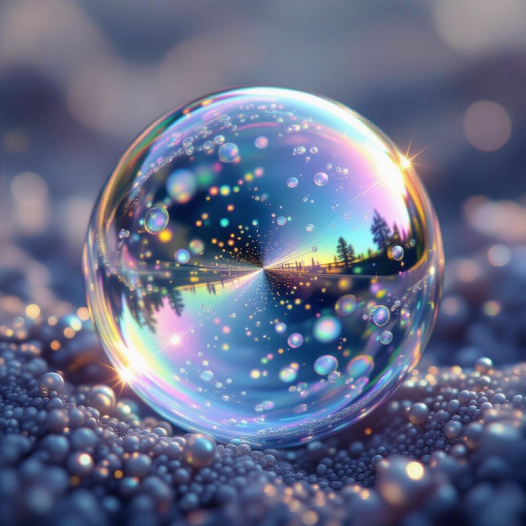 Iridescent Bubble Surface Macro: Hyperrealistic Digital Pain...