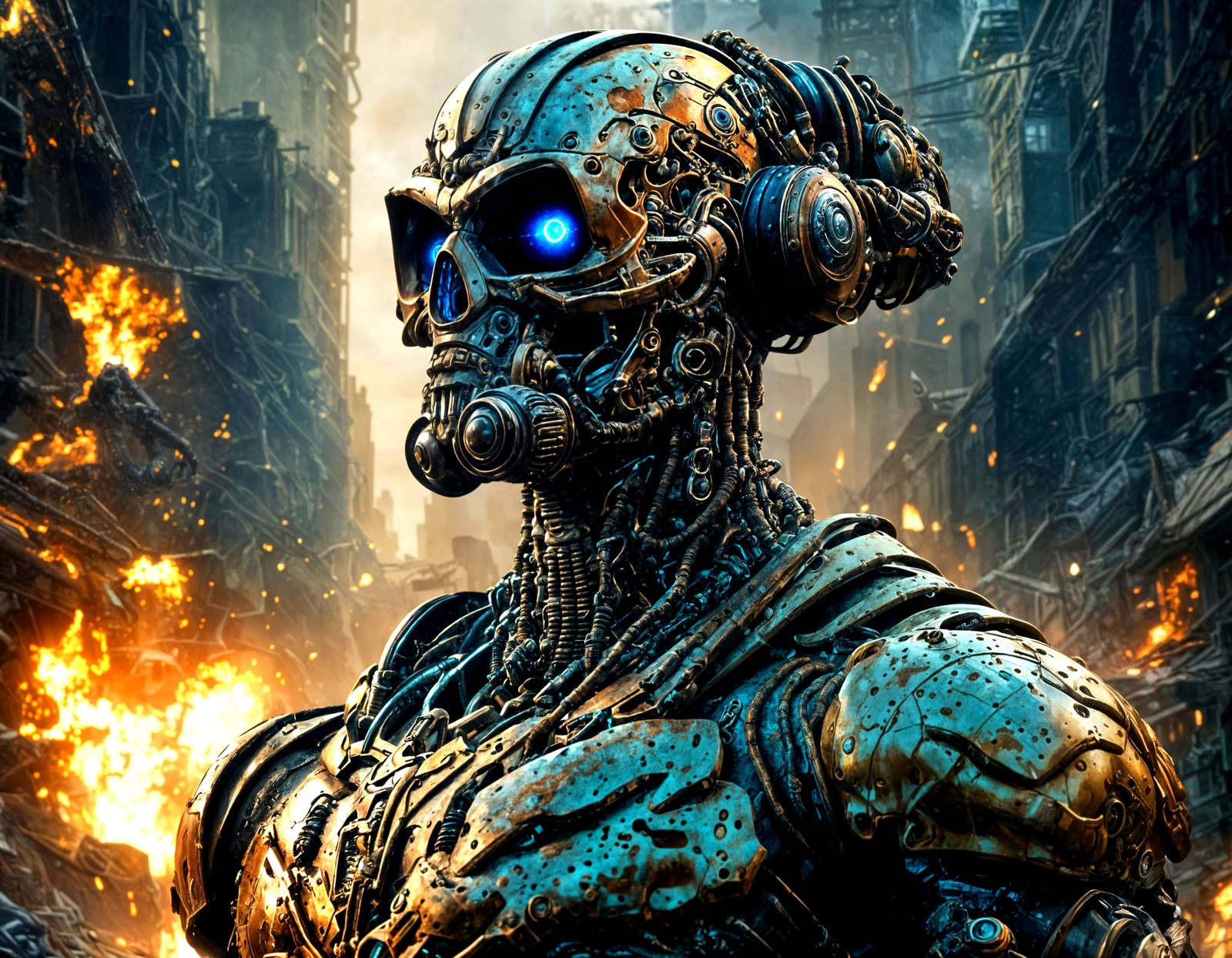 Cyborg Warrior in Post-Apocalyptic Wasteland