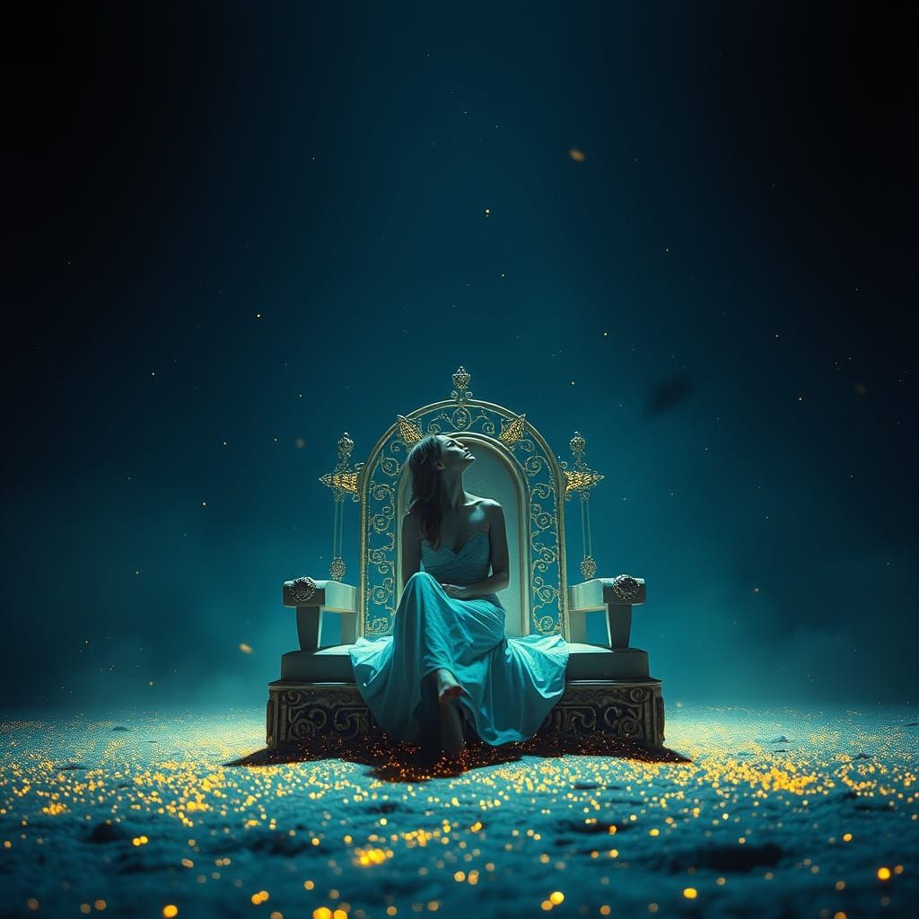 Woman on Stardust Throne in Cinematic Lighting