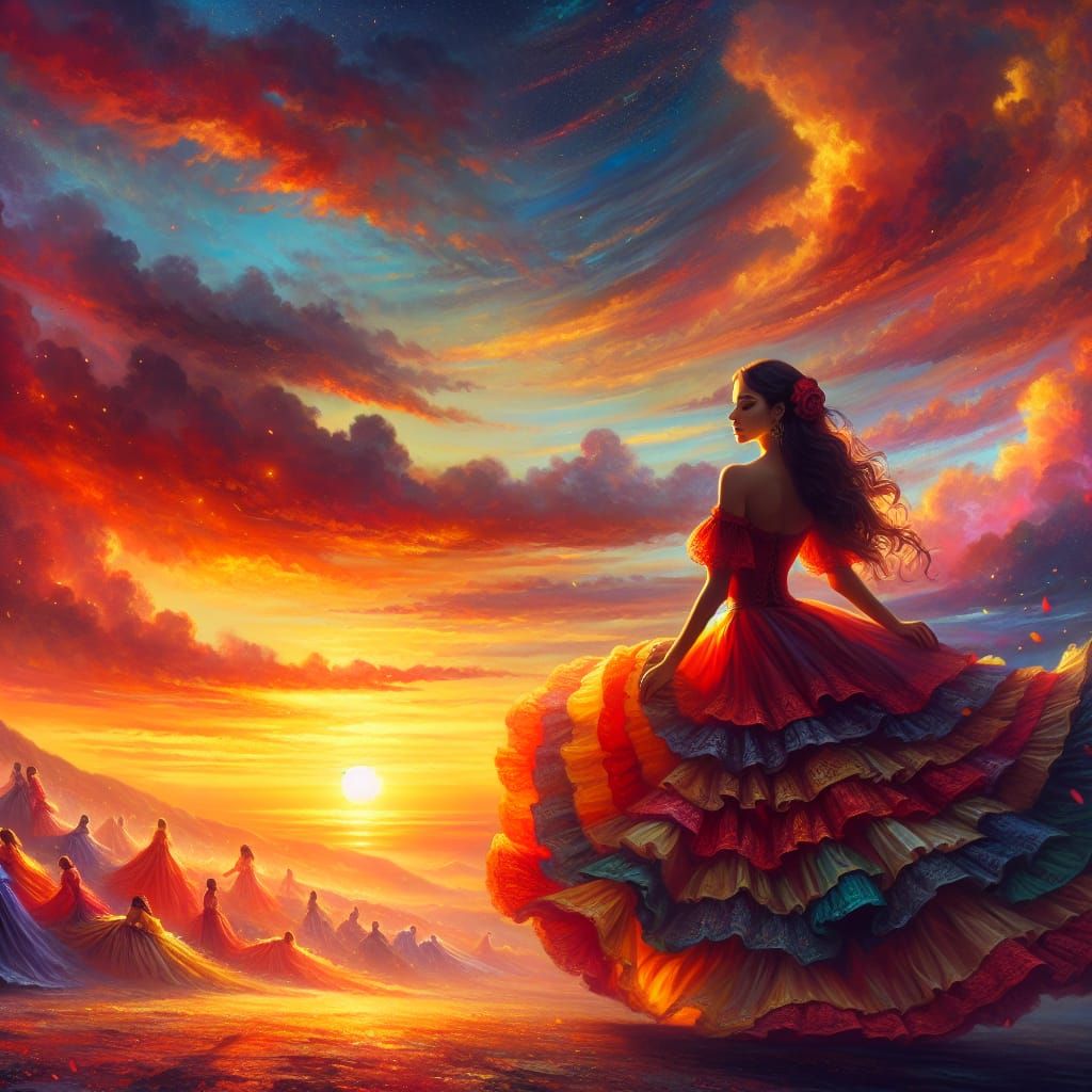 Young Woman Dances in Vibrant Sunset Colors