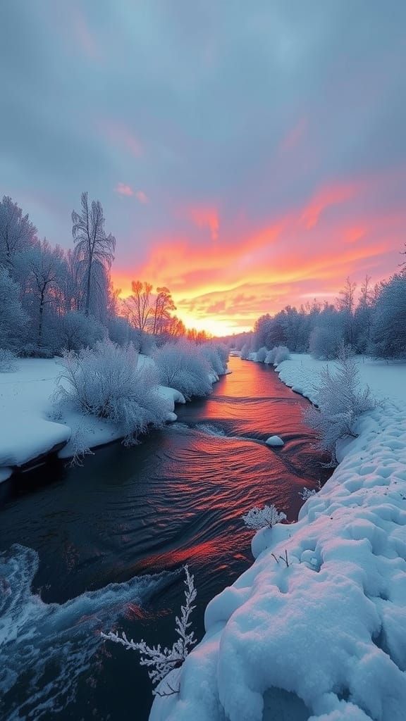 Winter Landscape in Vibrant Hues as Painted by Nature