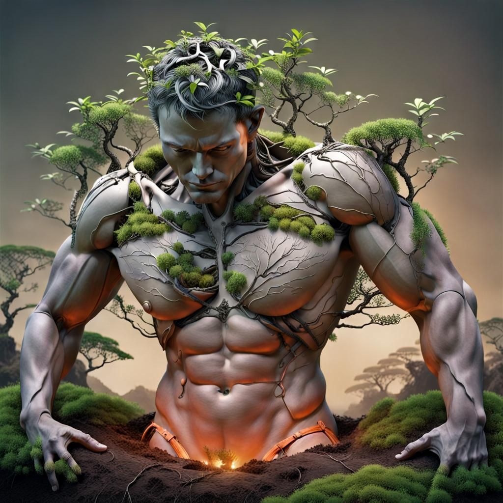 Biopunk Earth Torso with Bonsai, HR Giger Style