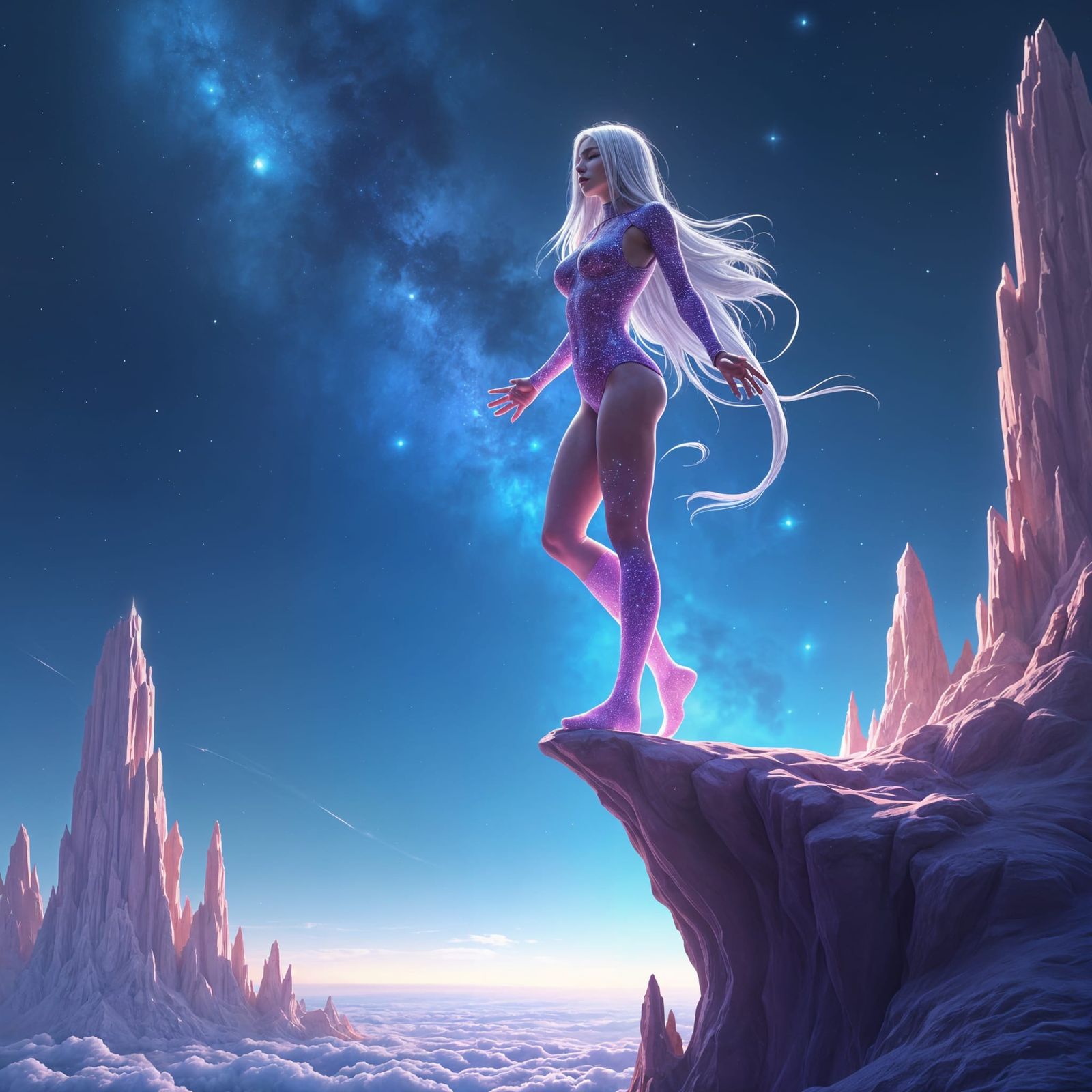 Astra Floats Above Alien Crystal Landscape