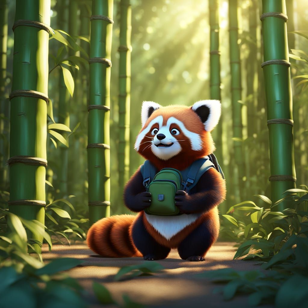 Red Panda Exploring Bamboo Forest: Pixar-Style 3D Render