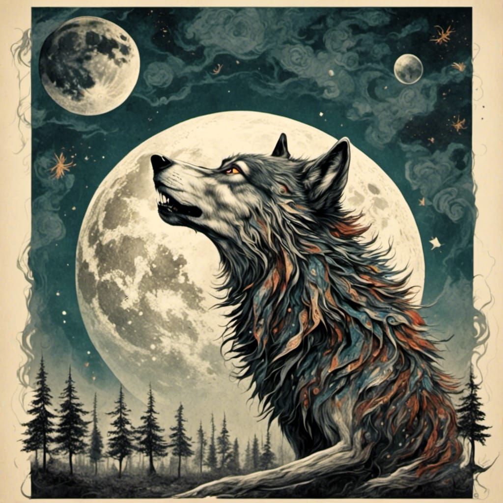 Purple Wolf Howling at the Moon