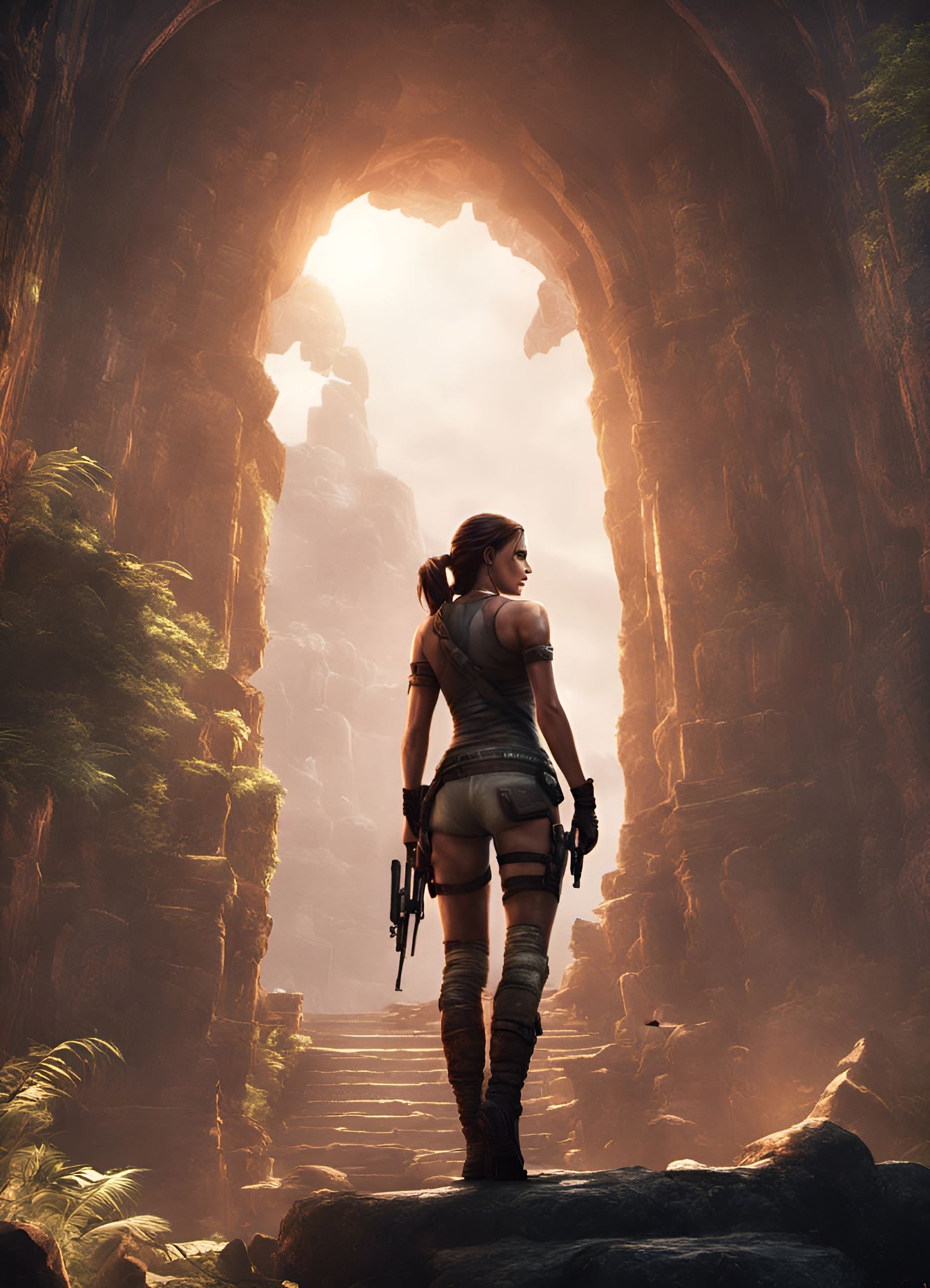 Voluptuous Tomb Raider in Gritty 2D Illustration