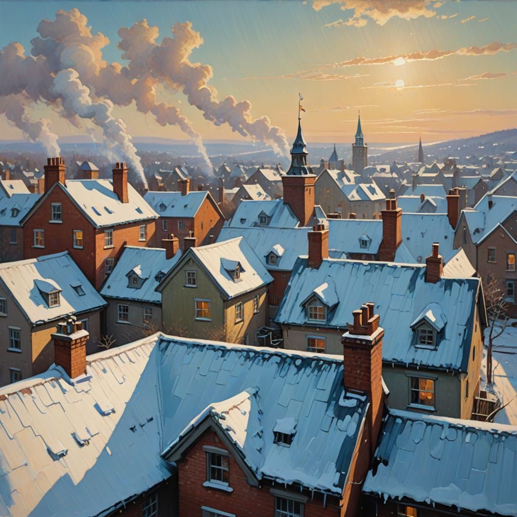 Whimsical Winter Wonderland in Vibrant Oil Painting