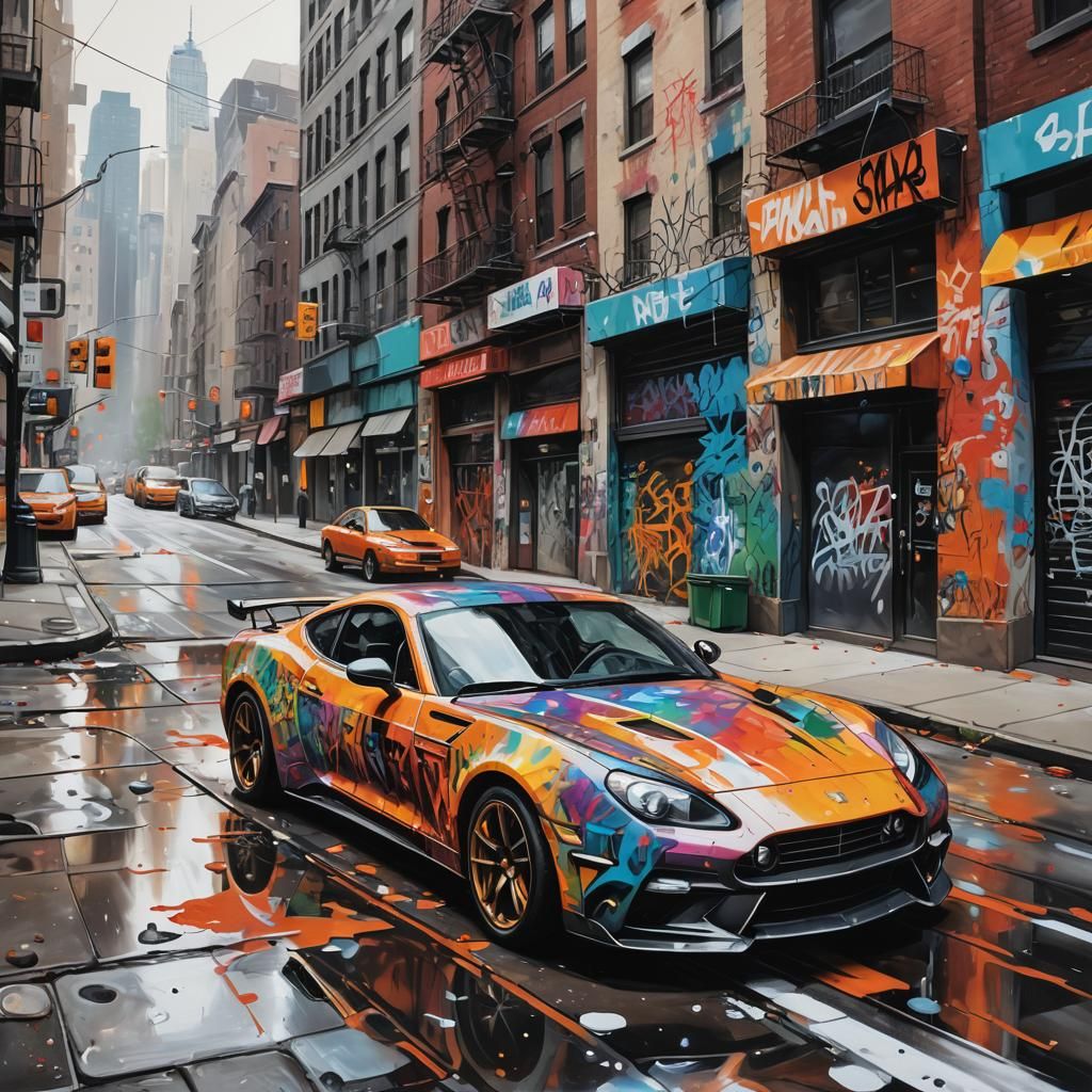 Sports Car in Manhattan Graffiti Art