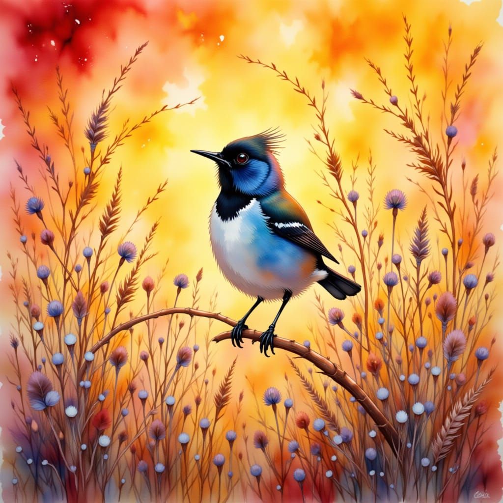 Gouache Painting of a Blue Fairy Wren