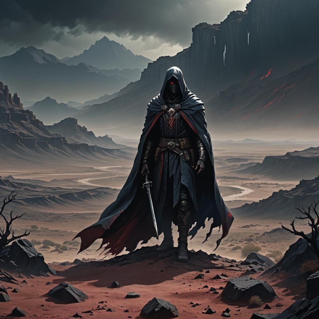 Dark Fantasy God in Desolate Landscape