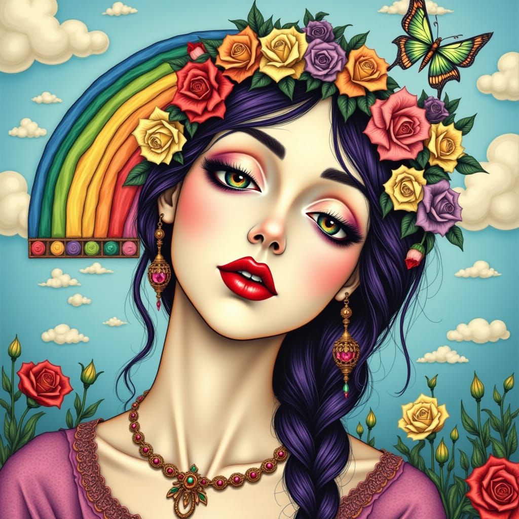 Vibrant Portrait of a Rainbow-Colored Woman