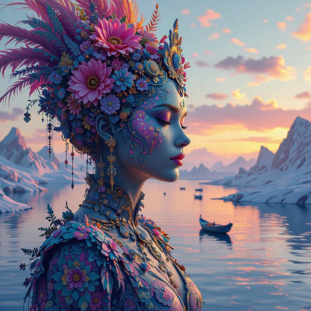 Tetrachromatic Patterns on Serene Backdrop