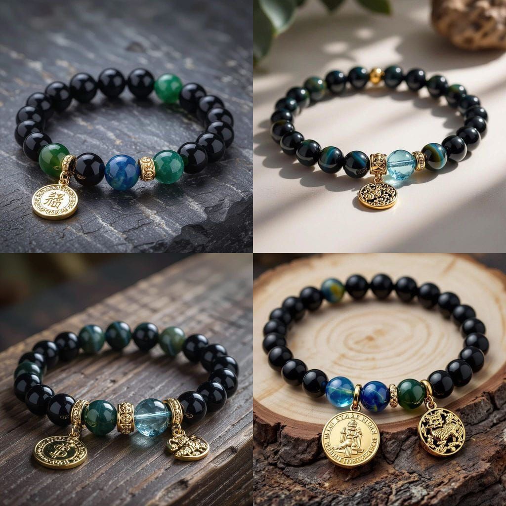 Men's Bracelet: Silver Agate, Tiger Eye, and Gold Accents