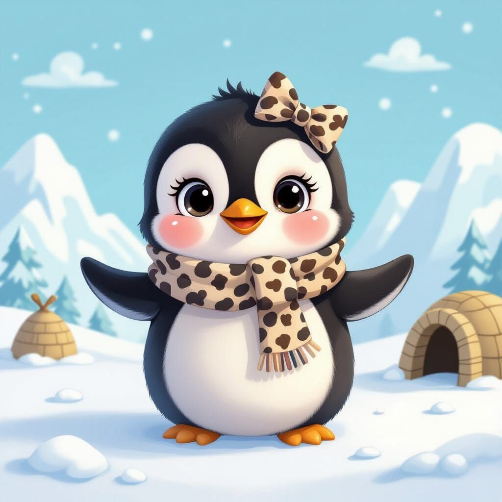 Cute Cartoon Penguin in Children's Illustration Style
