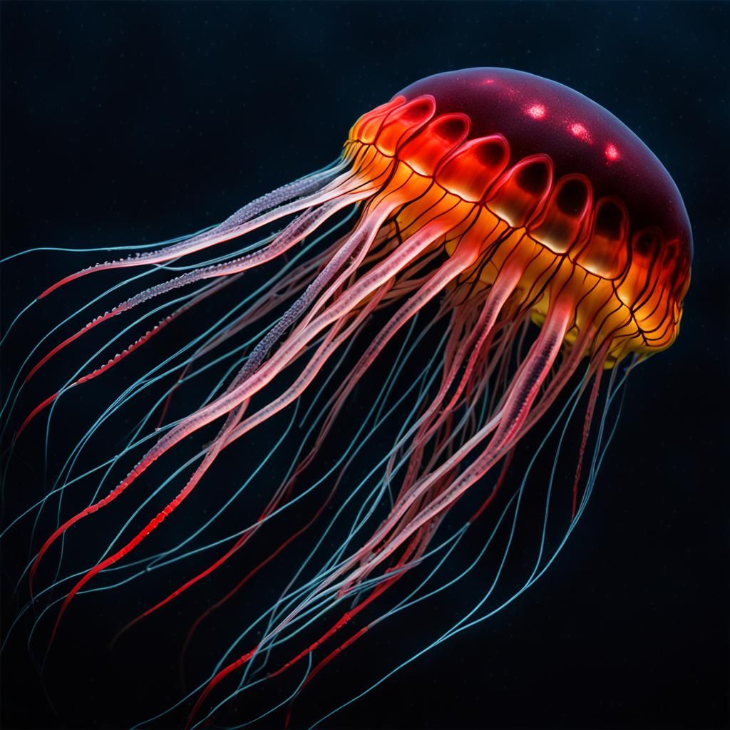 Hyperrealistic Bloodybelly Comb Jelly in the Deep Sea