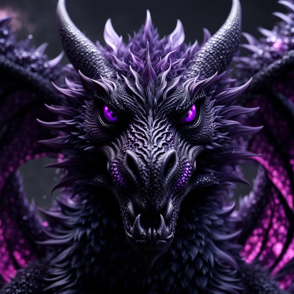 Gothic Dragon with Dark Purple Fur in CGI VFX Style