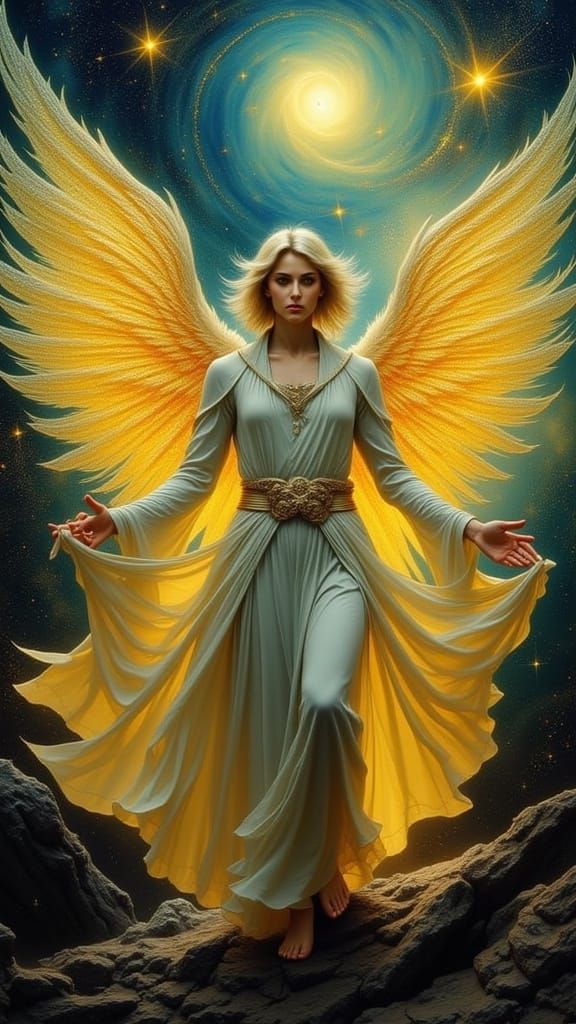Majestic Angel Descends from Nebula in Painterly Cosmic Art ...