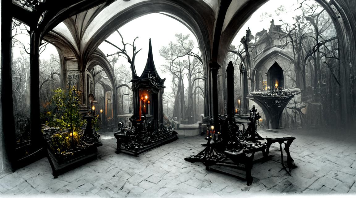 Haunting Vampire in Castle Courtyard: Photorealistic 1800s P...