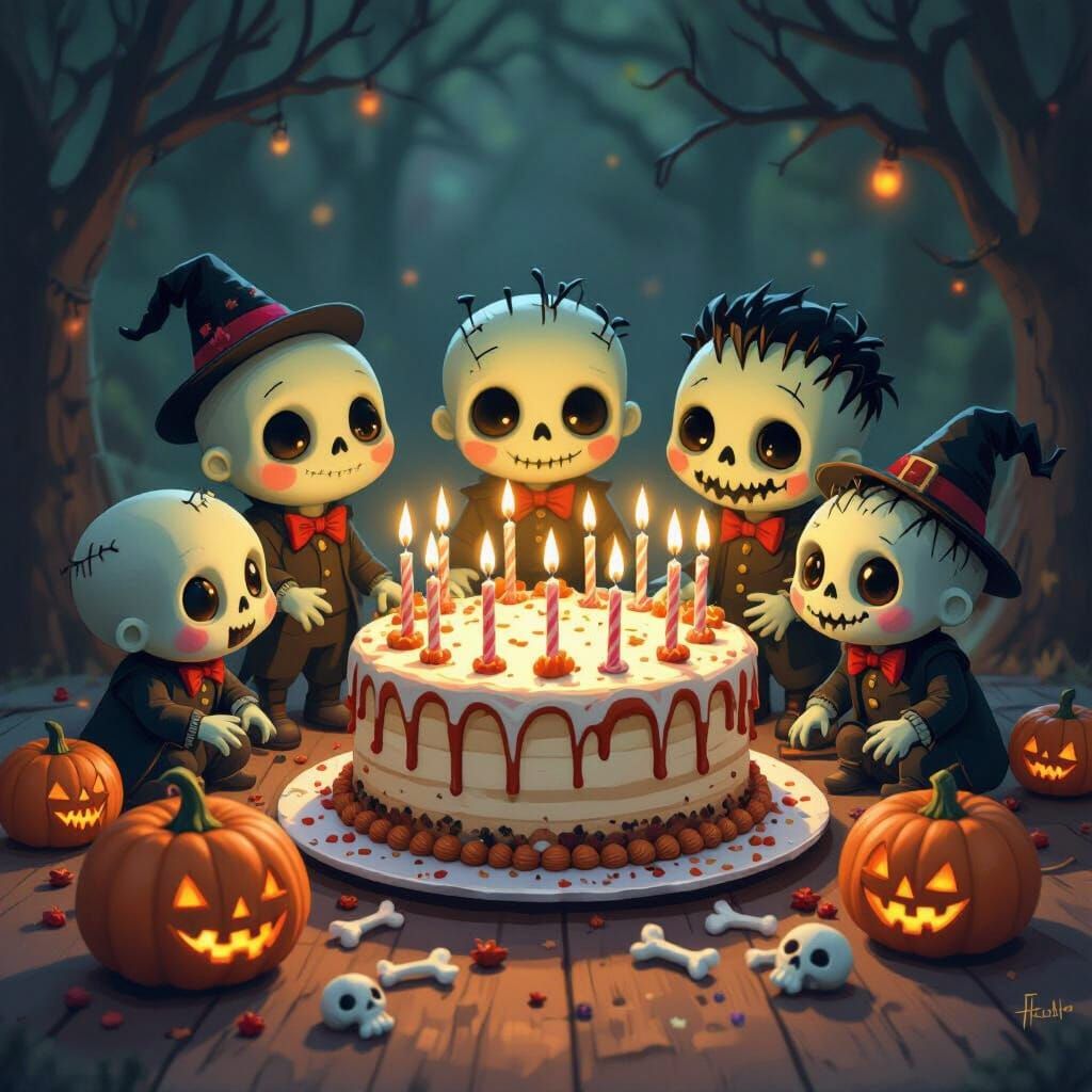 Cute Undead Friends Celebrate With Spooky Birthday Cake