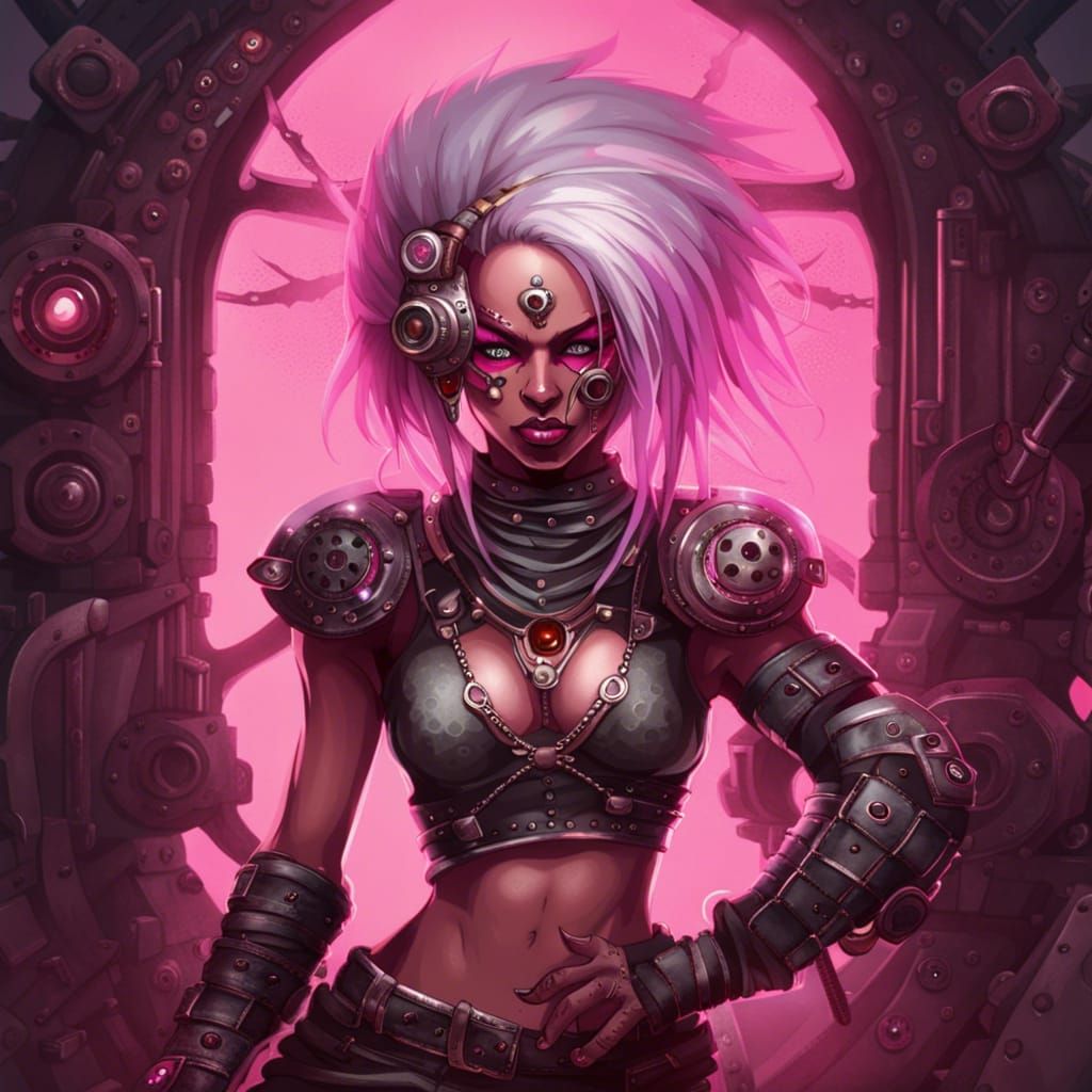 Punk Rock Drow Dancer with Steampunk Engine