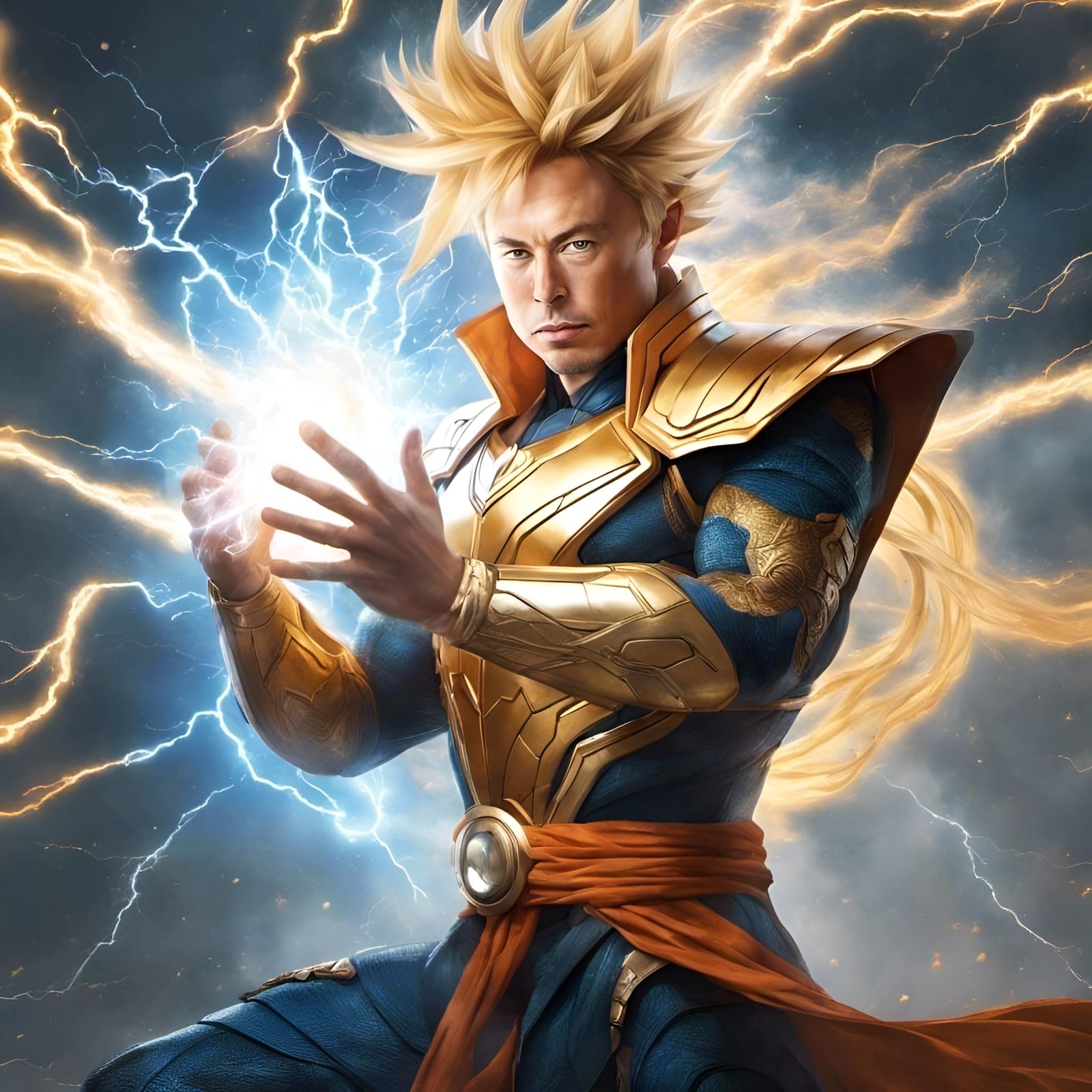 Elon Musk as a supersaijin from Dragon Ball Z doing a Kamehameha! 💥💢