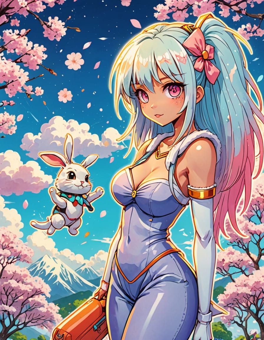 Whimsical Anime Bunny Adventure in Pastel Hues