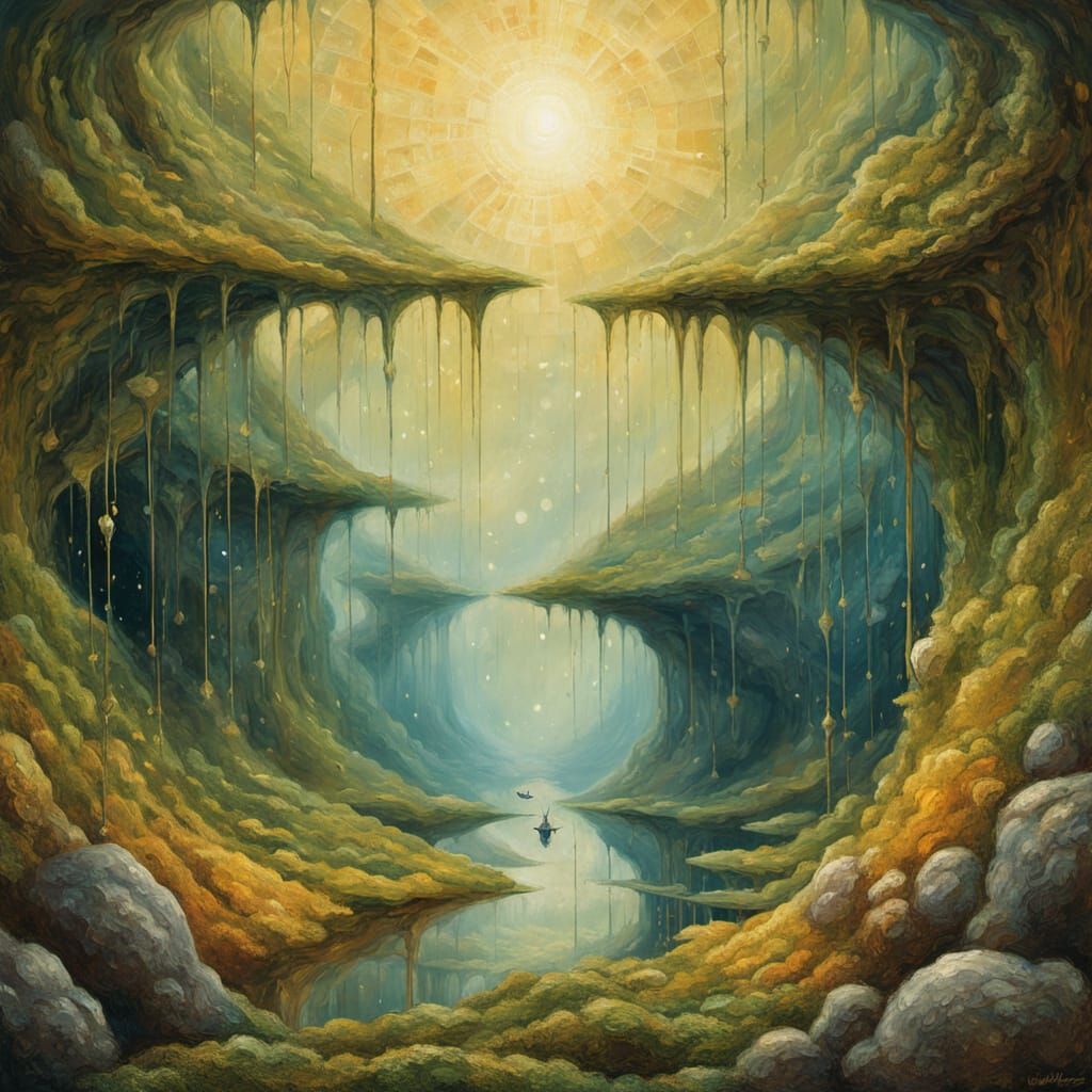 Neo-Impressionist Oil Painting of a Mossy Landscape